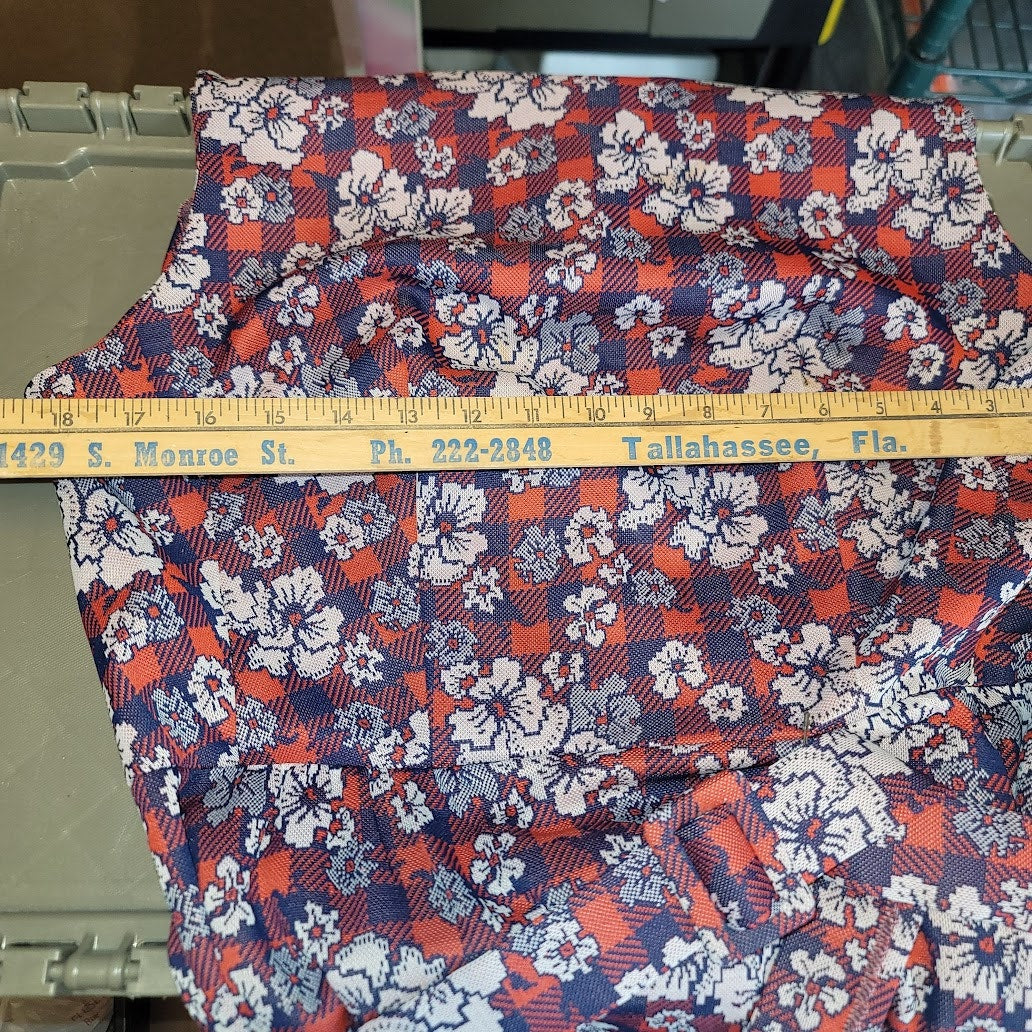 Vintage Polyester Blue Red White Maxi Floral Sleeveless Belted Dress Cocktail 70