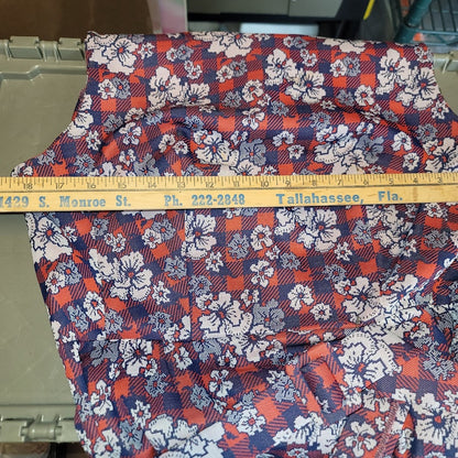 Vintage Polyester Blue Red White Maxi Floral Sleeveless Belted Dress Cocktail 70