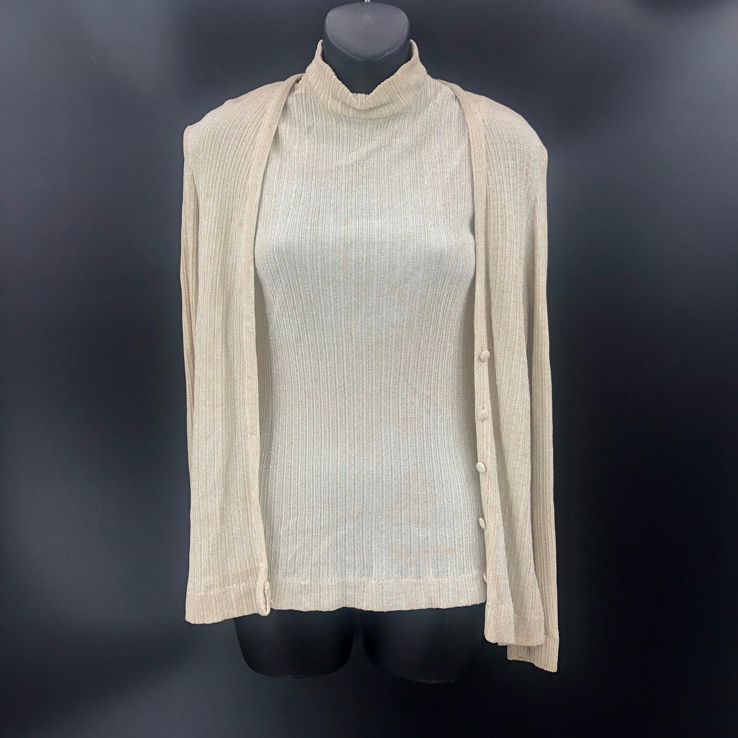VINTAGE Adelaar 60s 2 Pc. Set Sleeveless Shirt Cardigan Silver Gold Size 10