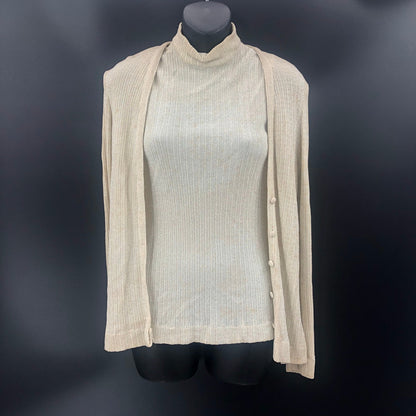 VINTAGE Adelaar 60s 2 Pc. Set Sleeveless Shirt Cardigan Silver Gold Size 10