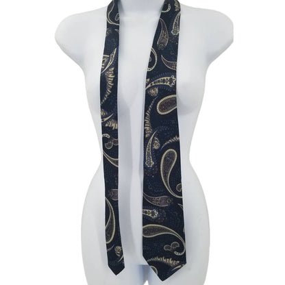 Vintage Mens Necktie 56" Blue Paisley Polyester wild wide FUNKY 70s 80s
