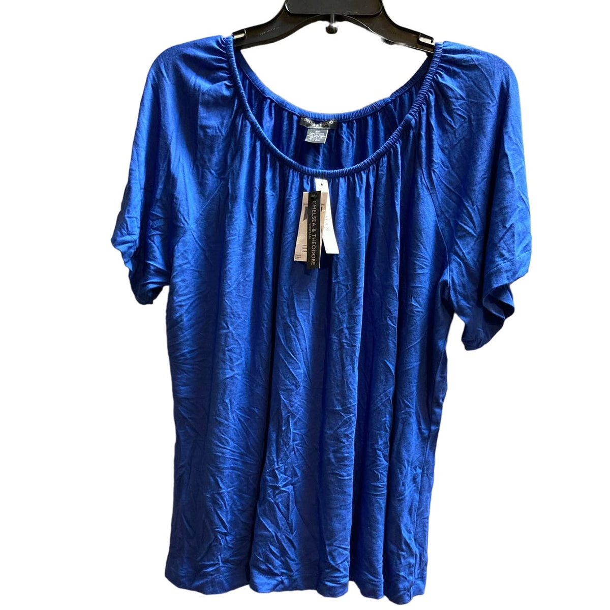 Chelsea & Theodore Top large Marine Blue NEW Peasant Boho Raglan Short Sleeve