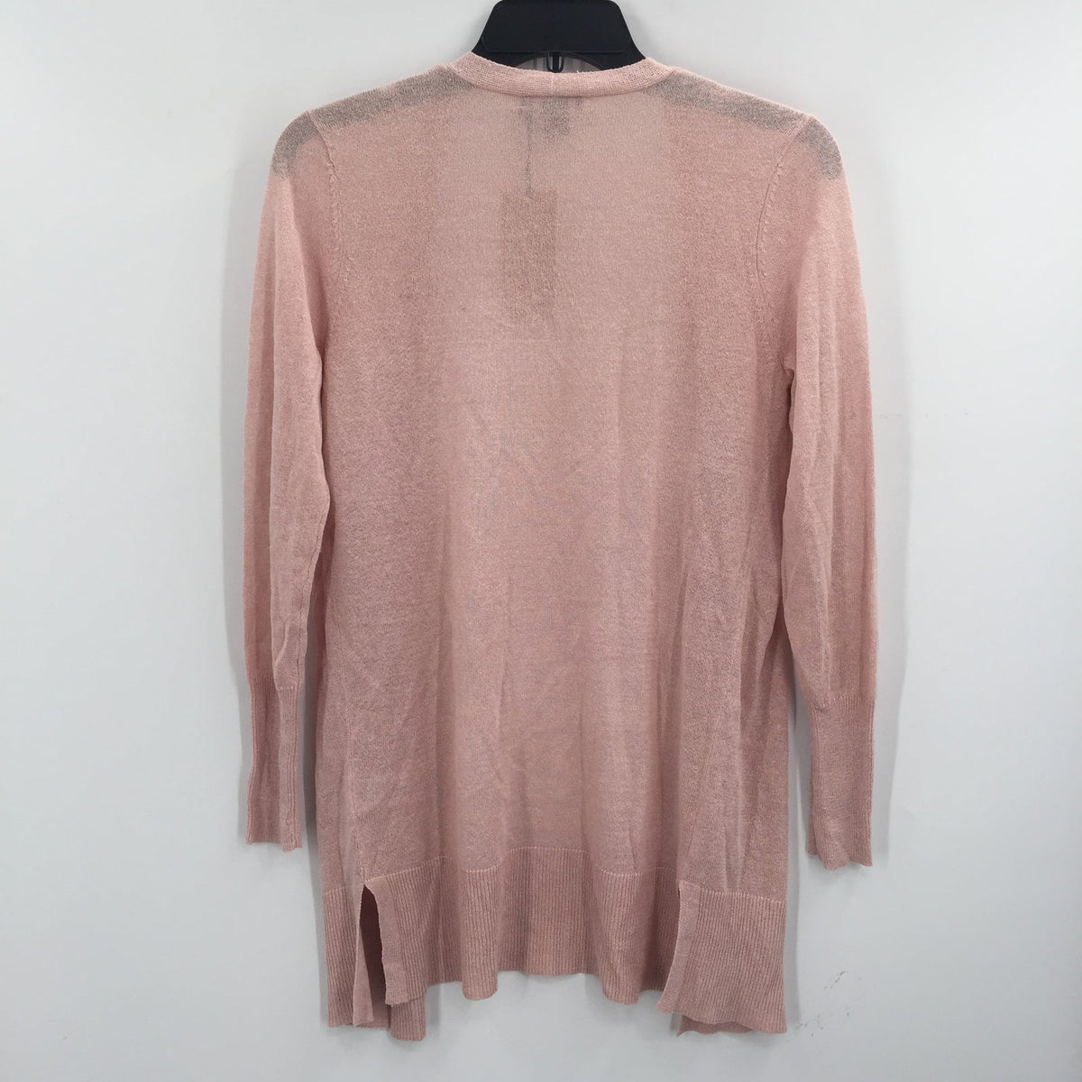Halogen Long Ribbed Open Front Cardigan Sweater Long Sleeve Pink Smoke XX-Small Petite