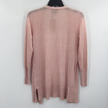 Halogen Long Ribbed Open Front Cardigan Sweater Long Sleeve Pink Smoke XX-Small Petite
