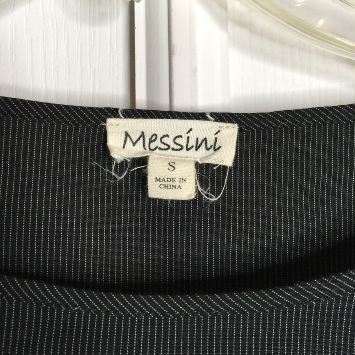 Messini Long Bell Sleeve Blouse Top Round Neck Pin-Striped Black Size Small