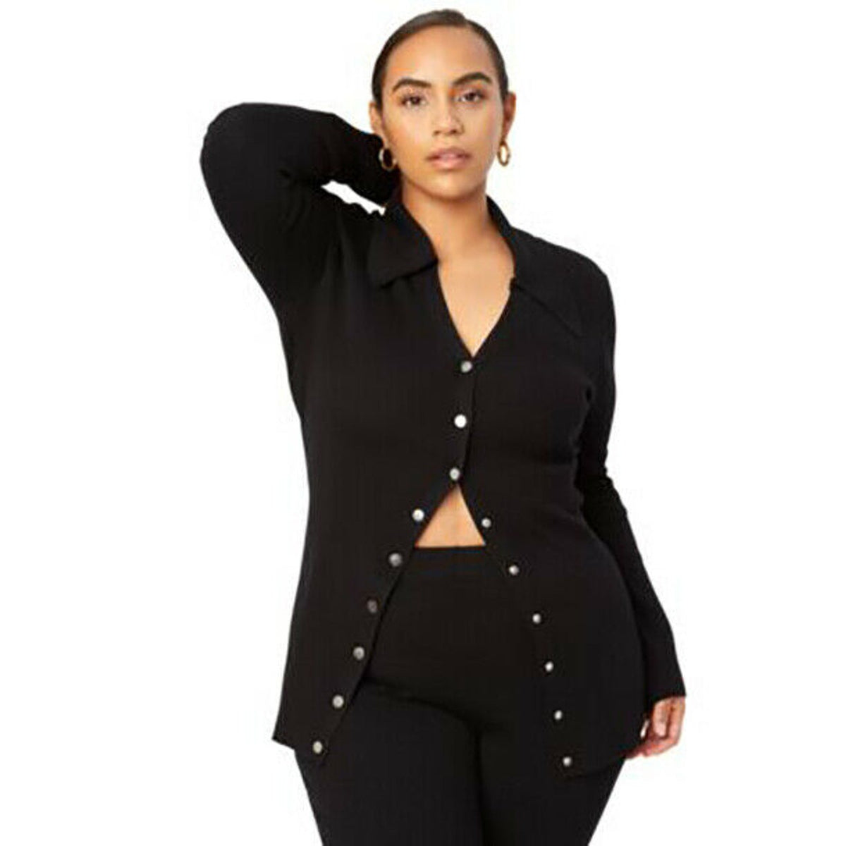 Danielle Bernstein Trendy Ribbed Button Cardigan Sweater Black Plus Size 1X NWT
