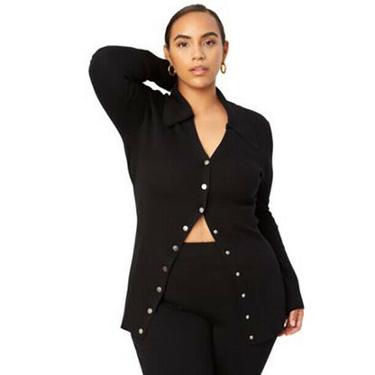 Danielle Bernstein Trendy Ribbed Button Cardigan Sweater Black Plus Size 1X NWT