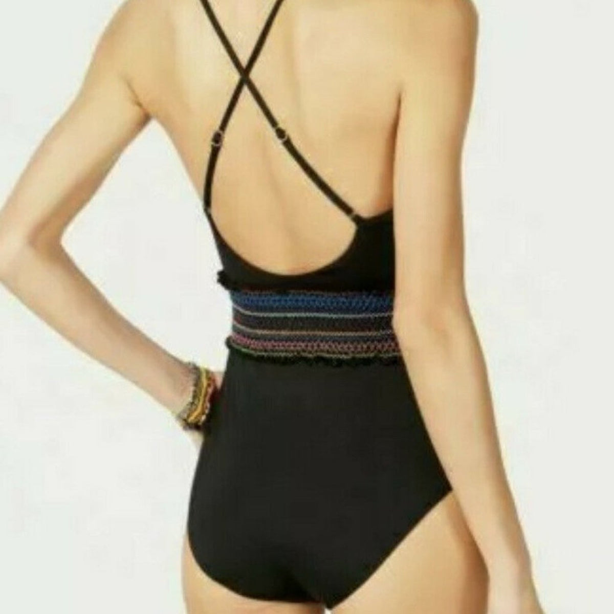 Smocking Solids Embroidered One-Piece Swimsuit NEW Size XSmall