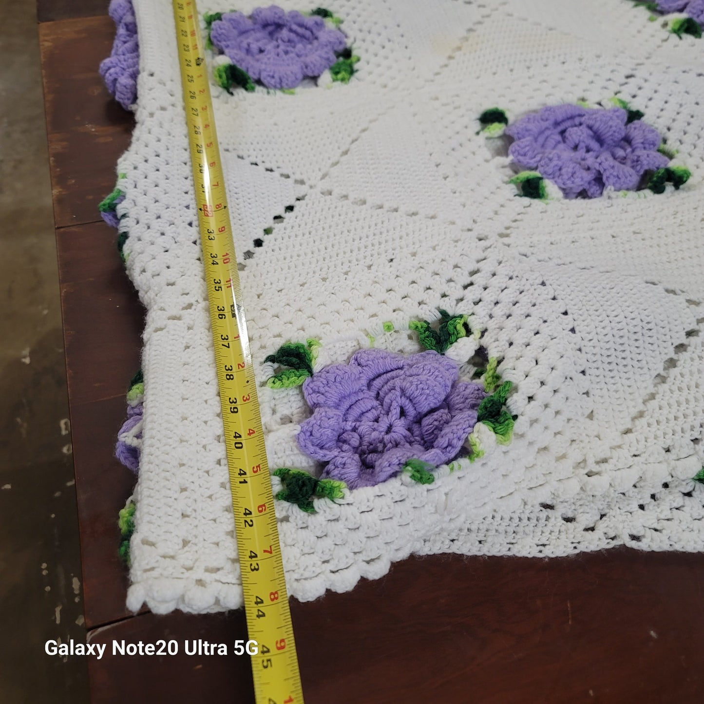 Crochet purple white raise flower blanket coverlet Handmade twin full bedspread