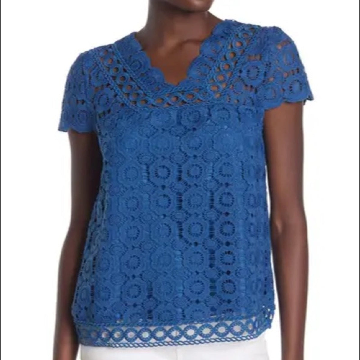 Laundry By Shelli Segal NWT True Blue Lace V-Neck Top Size Medium