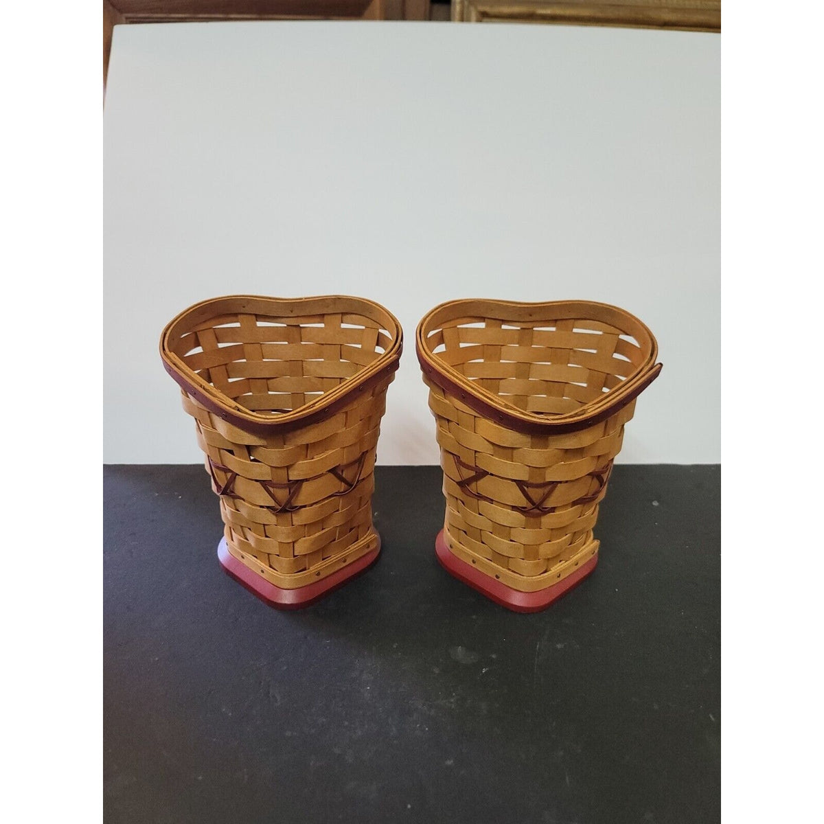 PAIR Of Two 2008 Longaberger WOVEN Sweetheart True Love Heart Shaped Baskets