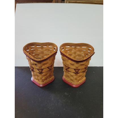 PAIR Of Two 2008 Longaberger WOVEN Sweetheart True Love Heart Shaped Baskets