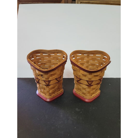 PAIR Of Two 2008 Longaberger WOVEN Sweetheart True Love Heart Shaped Baskets