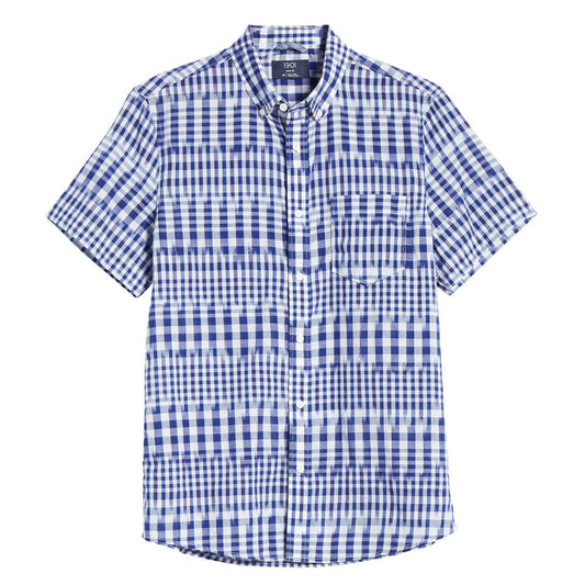 1901 Trim Fit Button Down Short Sleeve Shirt Sz Small White Blue Kat Plaid NWT