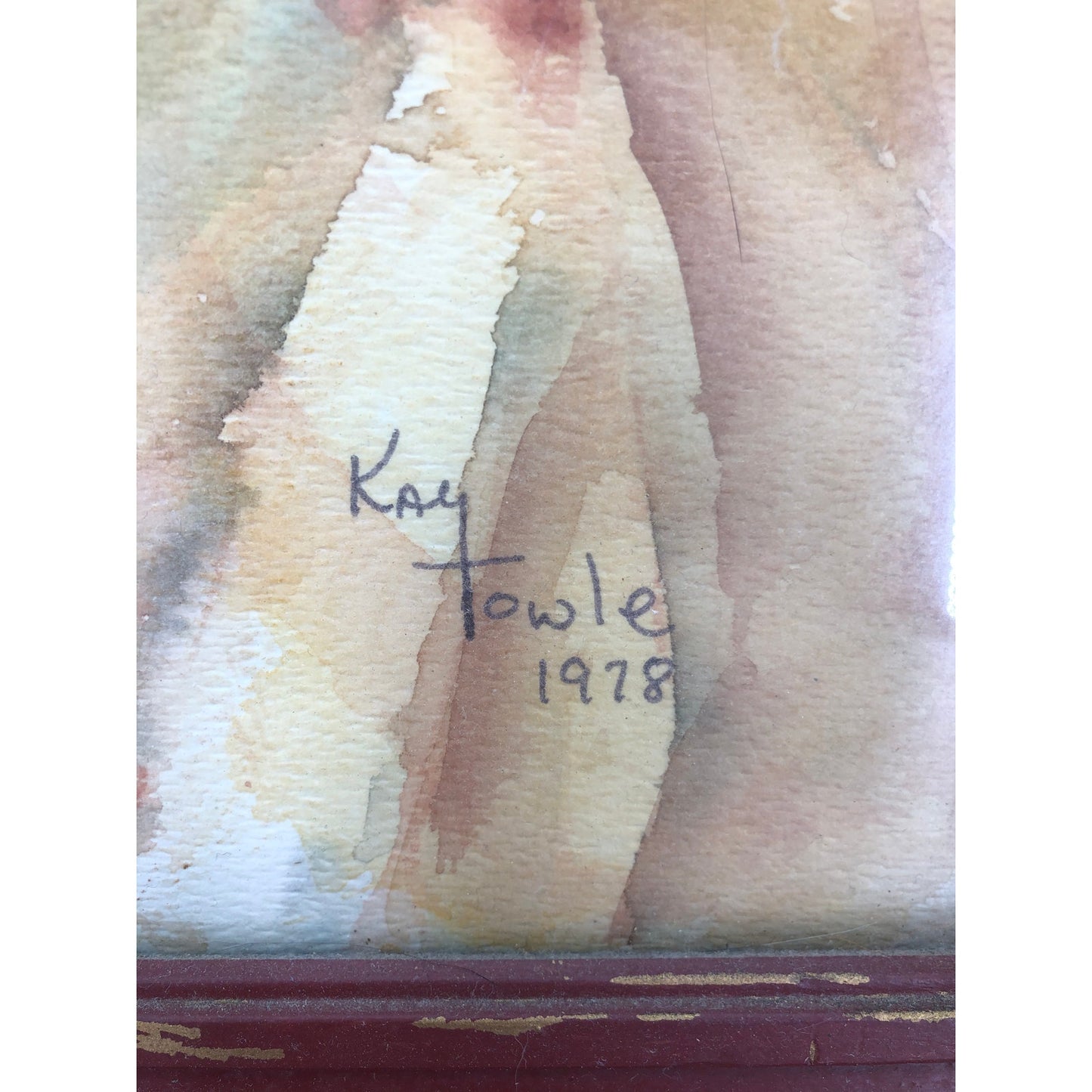 Kay Towle 1978 Signed Artist Watercolor Lady's Face Painting Crimson woman