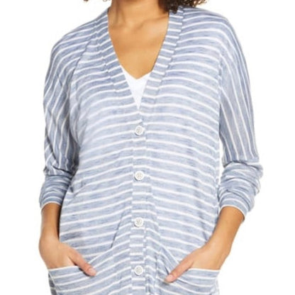 Honeydew Intimates R&R Lounge Cardigan Medium Summit Stripe Blue & White NEW