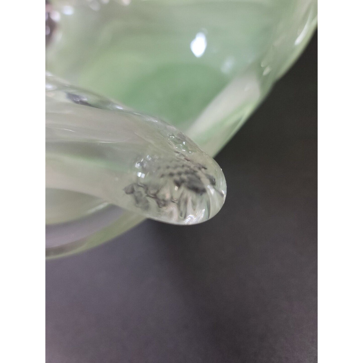 MURANO Hand Blown Art Glass CONSOLE FRUIT Bowl Green & White Swirl FREEFORM