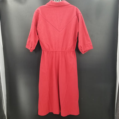 Vintage Red Faux Suede Dress Cinched Waist 3/4 Sleeve Medium/Large Modest