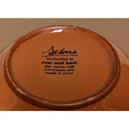 Sedona LOT 2 SALD Handcrafted Glazed Terracotta Blue Floral Bowl Over 7 Inch