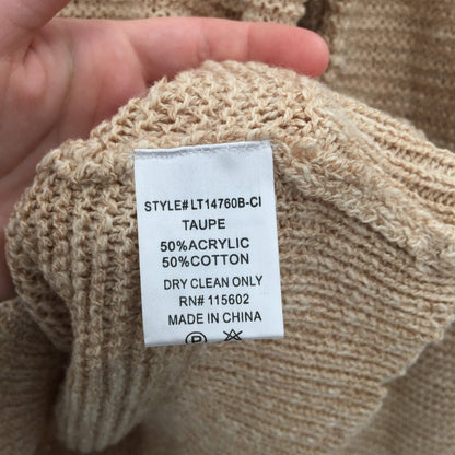 Lush Mock Neck Pullover Knit Sweater Puff Shoulder Sleeves Taupe Size Small