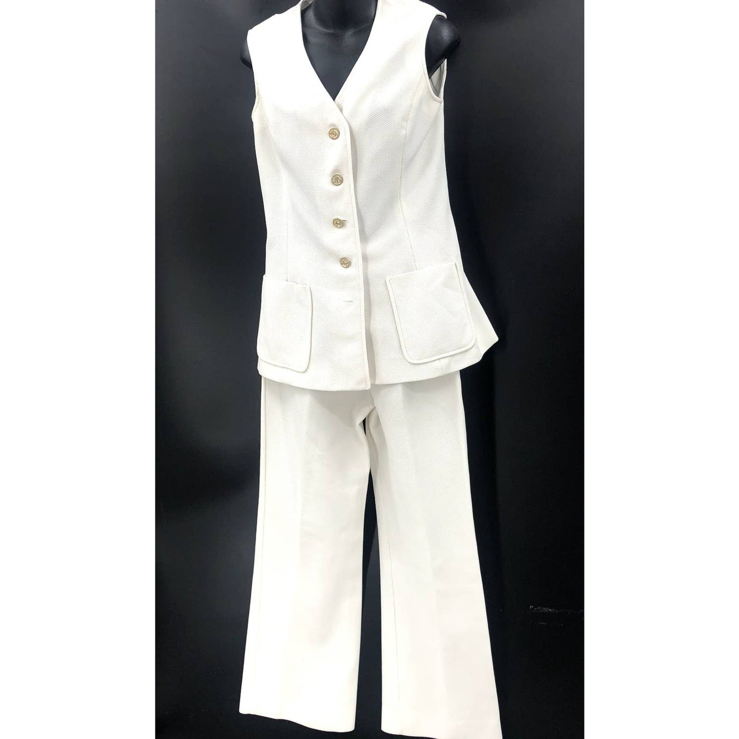 Act III Vintage White Polyester 3Piece Suit Pants Jacket Vest Combo Med/Large