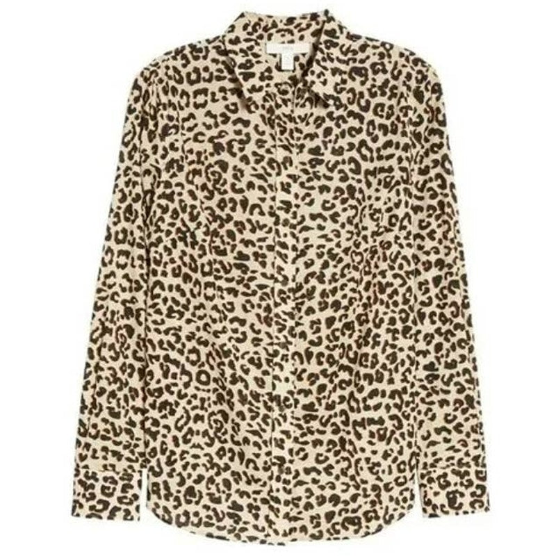 1901 Button Down Long Sleeve Cotton Blouse Top Extra Small/XS Animal Print NWT