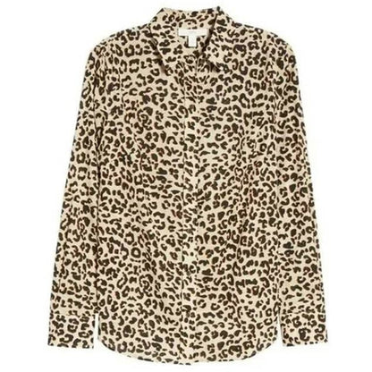 1901 Button Down Long Sleeve Cotton Blouse Top Extra Small/XS Animal Print NWT
