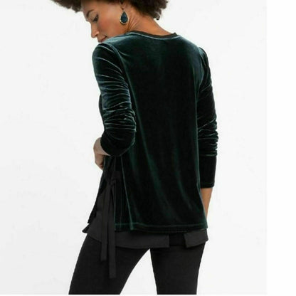 Nic+zoe Felicity Velvet Side Tie Blouse Top Three-Quarter Sleeves V-Neck Small