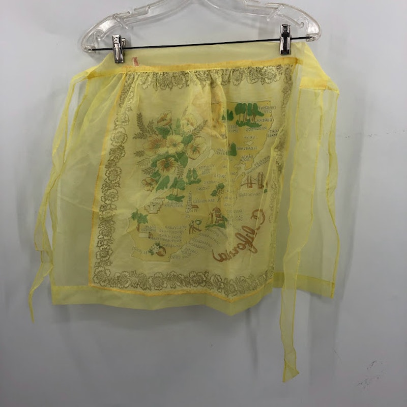 P. Shuman Co. Japan Rayon VINTAGE yellow California Map Sheer Apron 1950s