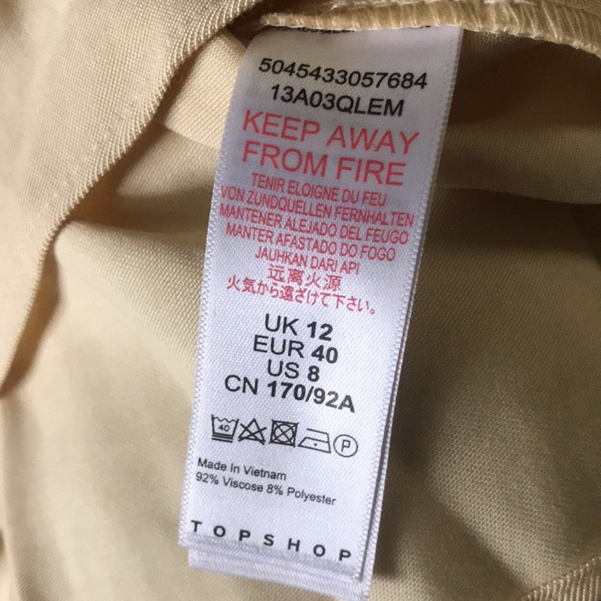 Topshop NTW Light Yellow Tilda Ring Camisole Top Size 8