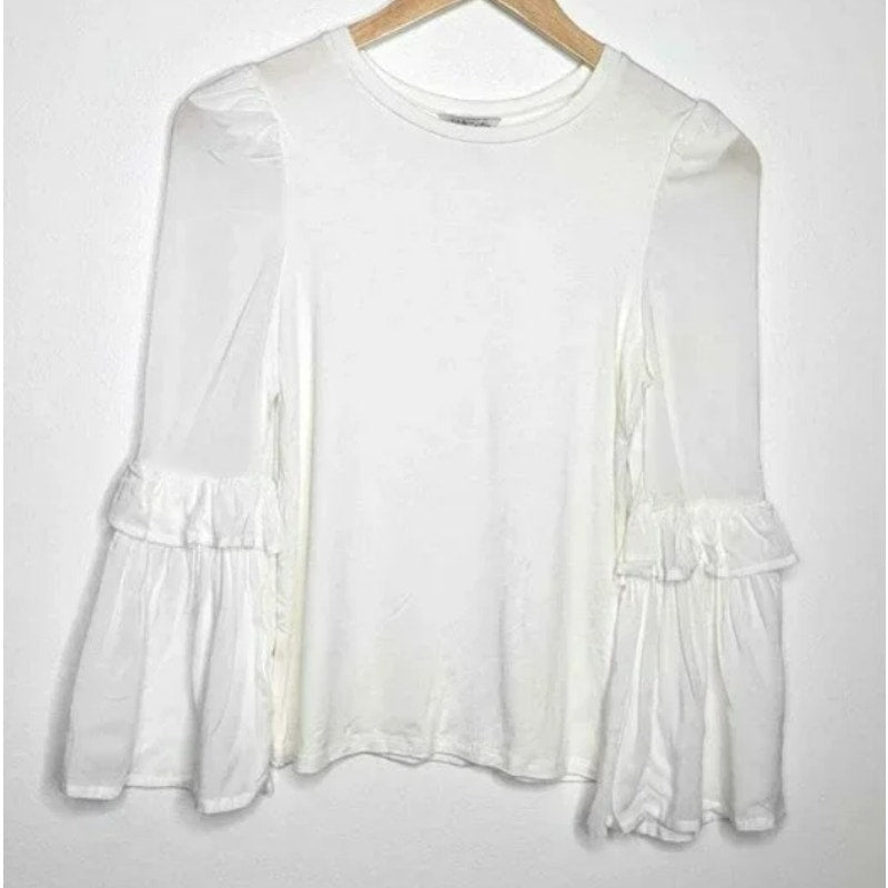 Habitual Long Flare Bell Ruffle Sleeve Pullover Top Size 12 Ivory NWT Boho