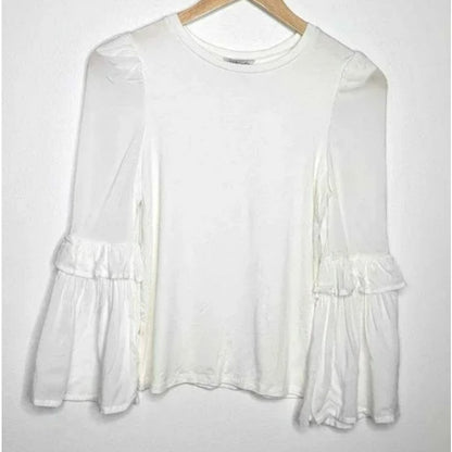 Habitual Long Flare Bell Ruffle Sleeve Pullover Top Size 12 Ivory NWT Boho