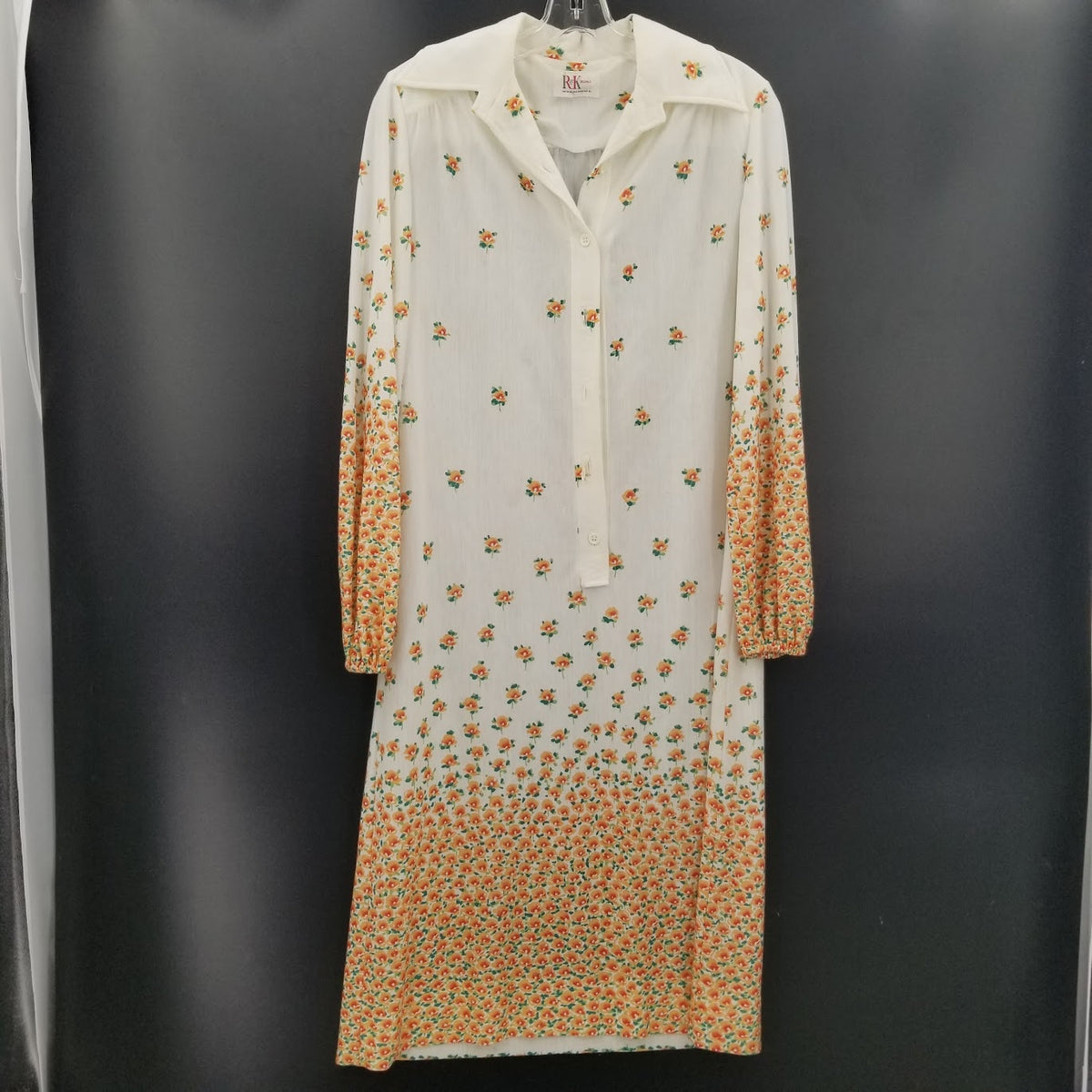 R & K Originals Knit Vintage Spring Floral Dress Long Elastic Sleeve Knee Length