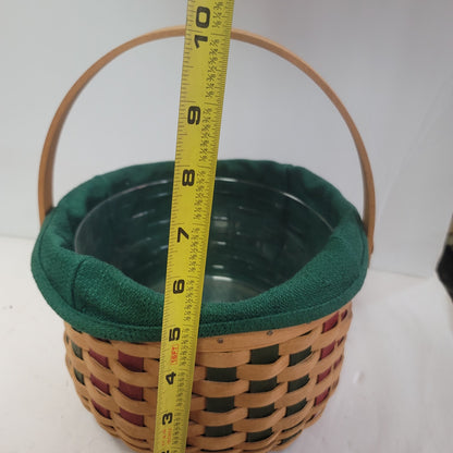 Longaberger berry basket handle wood green red tan Handmade 2003 w/ insert