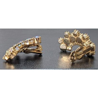Vintage White Iridescent Stone Cluster Cuff Vintage Rhinestone Clip On Earrings
