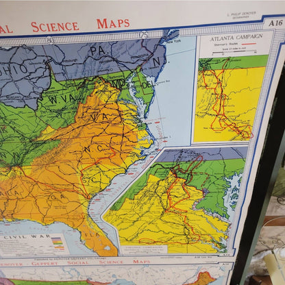 1960s Denoyer Geppert  School Wall Rollup Map Territorial Acquisitions 2 in 1