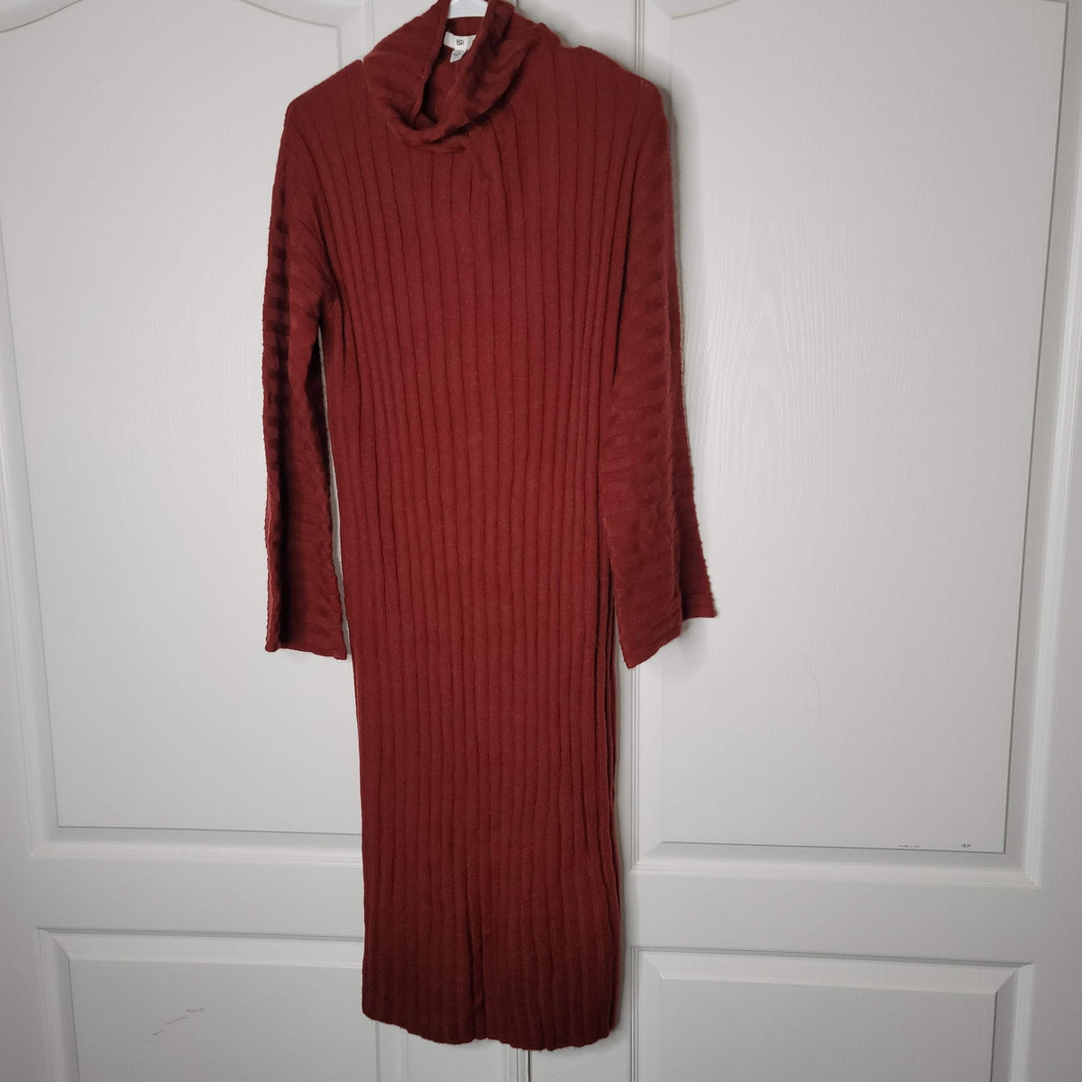 BP Cozy Ribbed Long Sleeve Sweater Dress Turtleneck Burgundy Size Small
