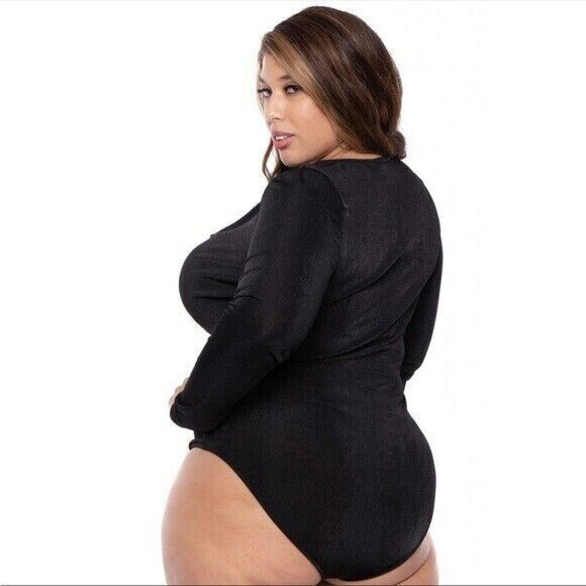Curvy Sense Womens Sharon Cowl Scoop Neck Long Sleeve Knit Bodysuit 2X Black NWT