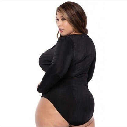 Curvy Sense Womens Sharon Cowl Scoop Neck Long Sleeve Knit Bodysuit 2X Black NWT