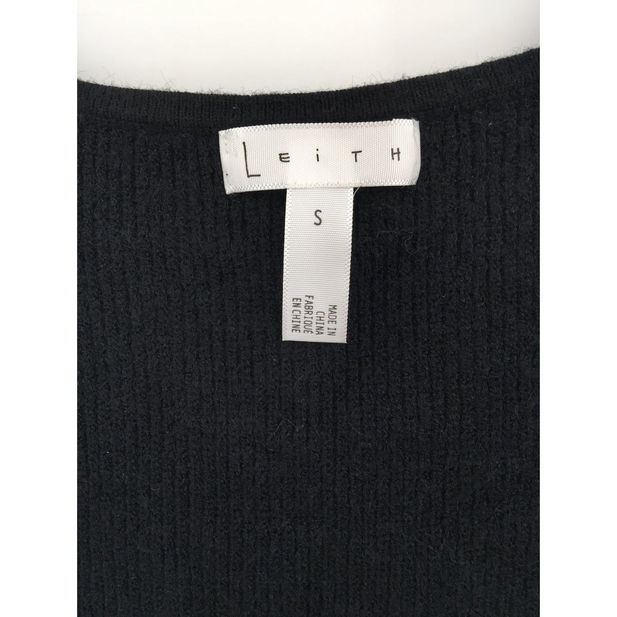 Leith Ribbed Side Slit Sweater Dress Long Sleeve Square Neck Black LIGHT Small