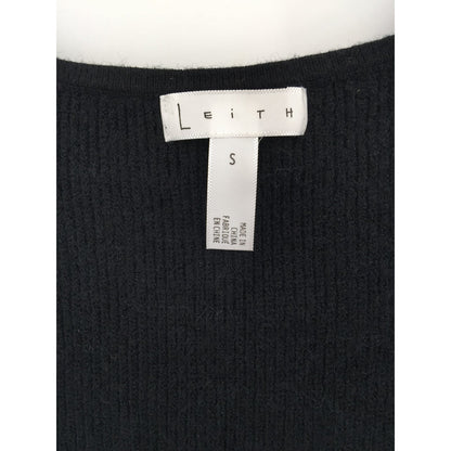 Leith Ribbed Side Slit Sweater Dress Long Sleeve Square Neck Black LIGHT Small