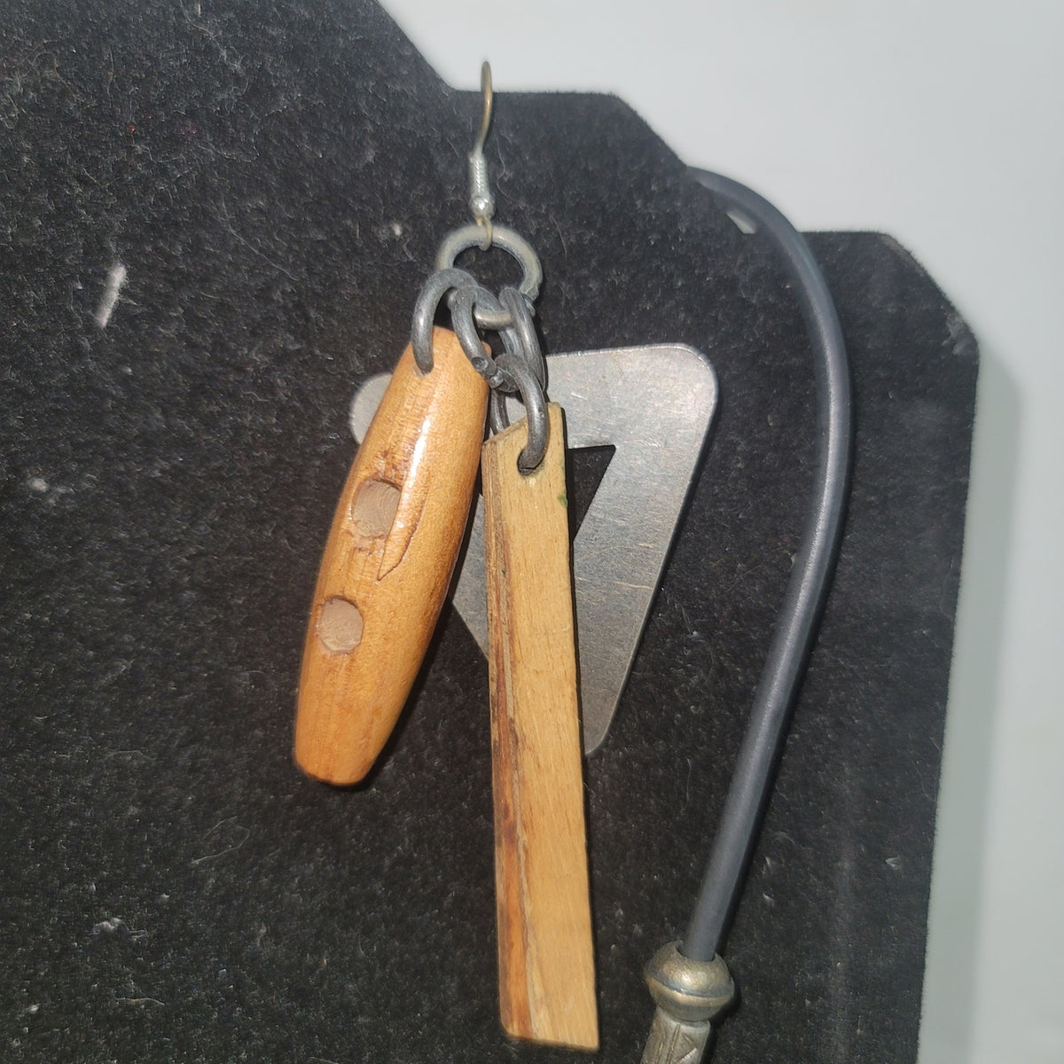 FABULOUS Vintage Mixed Metal Wood Necklace Earrings Set Jewelry Boho Modernist