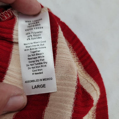PST By Project Social T-Shirt Ribbed Cap Sleeve Scoop Neck Red Striped Large