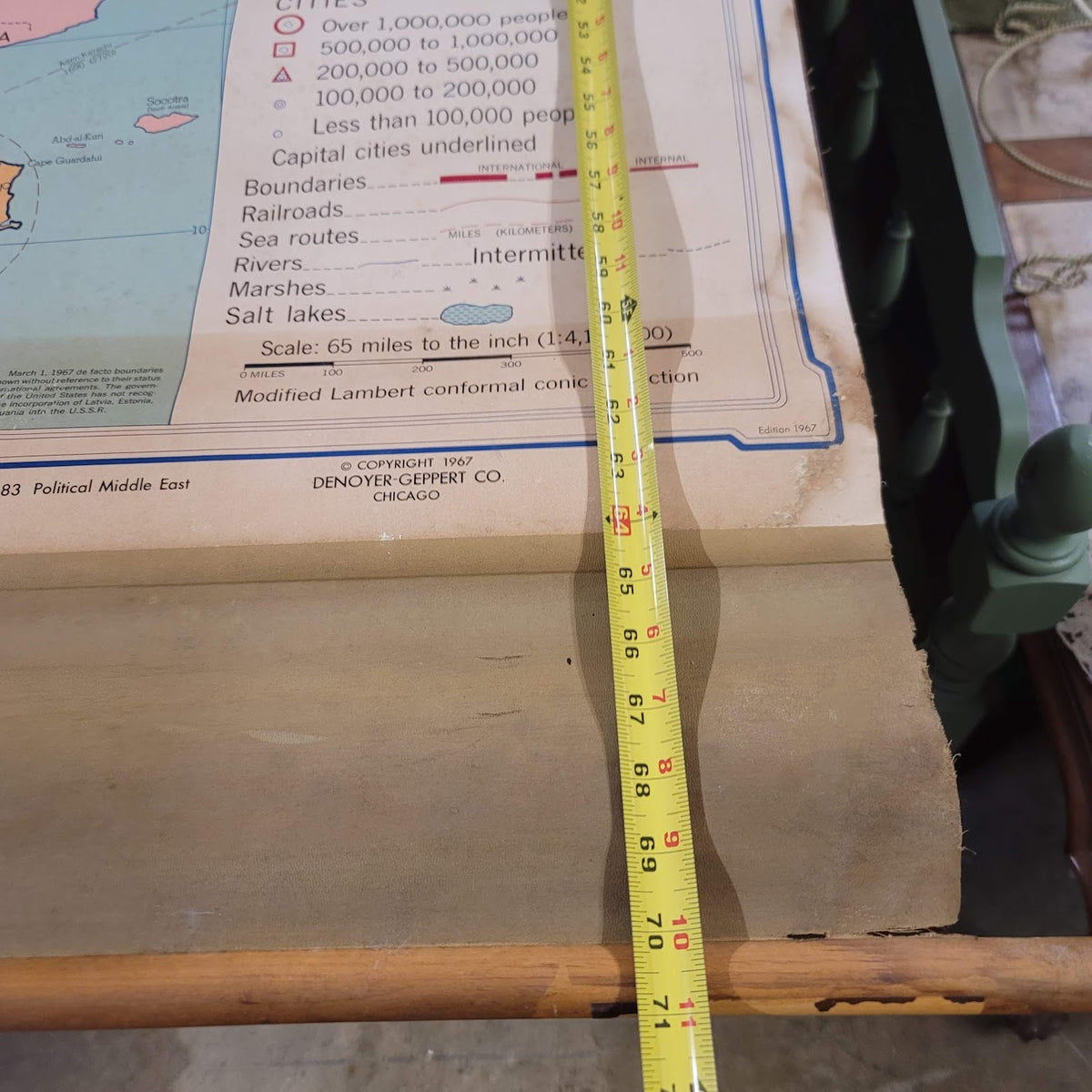 1967 Denoyer Geppert  School Wall Rollup Map The Middle East World Perspective