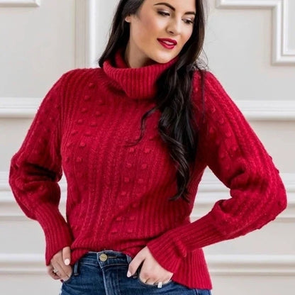Rachel Parcell Red Scooter size Large NEW Cable and Bobble Turtleneck Sweater