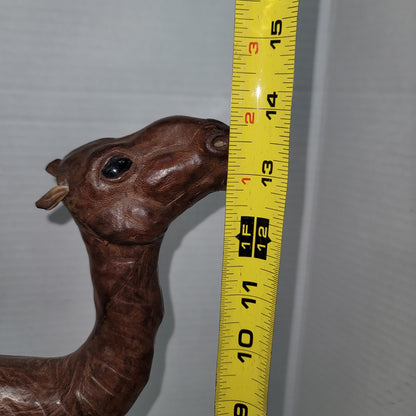 Vintage large Leather  wrapped sculpture camel 14" glass eyes souvenir handmade