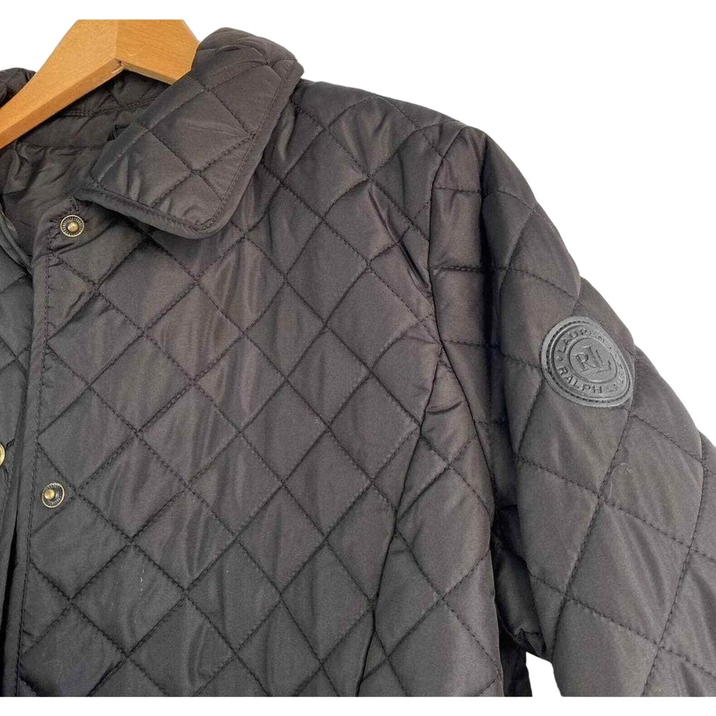 Ralph Lauren Snap Front Quilted Jacket Sz SP / Small Petite Black NWT
