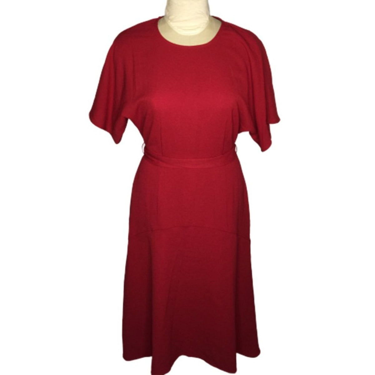 Charles Henry Short Sleeve Midi Dress Tie Waist Scoop Neck Burgundy Medium Work