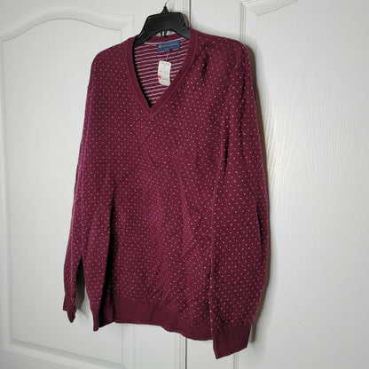 Brooks Brothers V-Neck Pullover Sweater Long Sleeve Birdseye Micro Dot Maroon XL