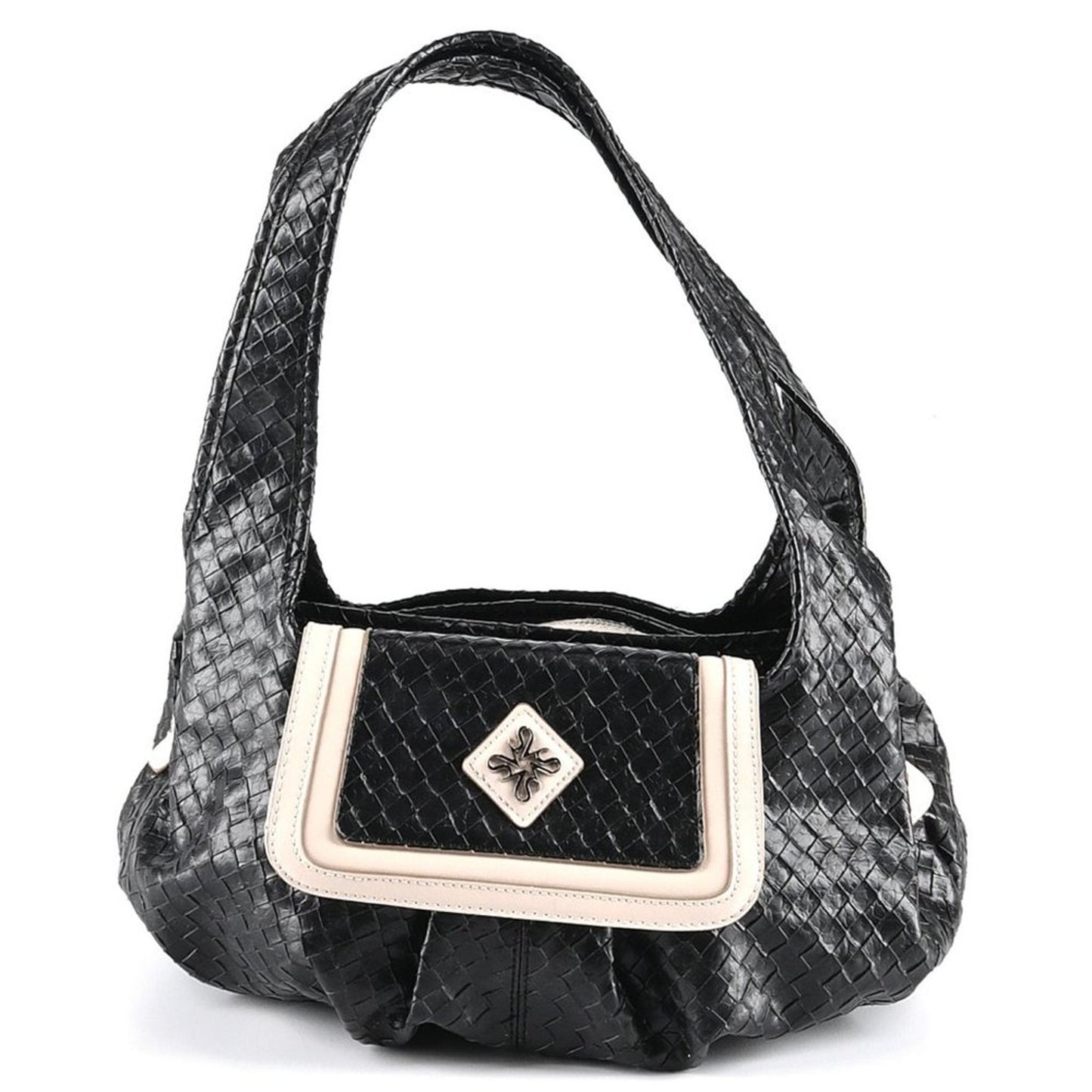 Simply Vera Vera Wang Shoulder Bag Black White basketweave pattern top handle